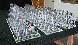 Completed trophies awaiting final inspection and packaging